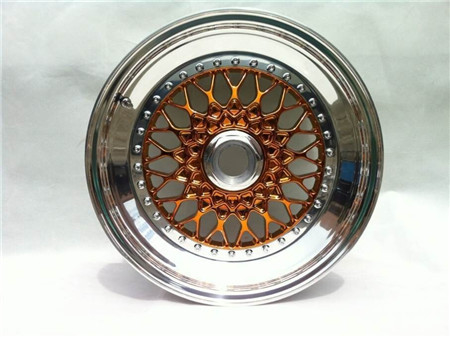 STL01 Like BBS Style 3-piece wheel Slant lip Golden Center Polish Rim