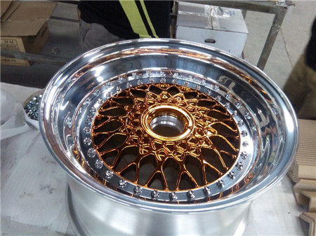 STL01 Like BBS Style 3-piece wheel Slant lip Golden Center Polish Rim