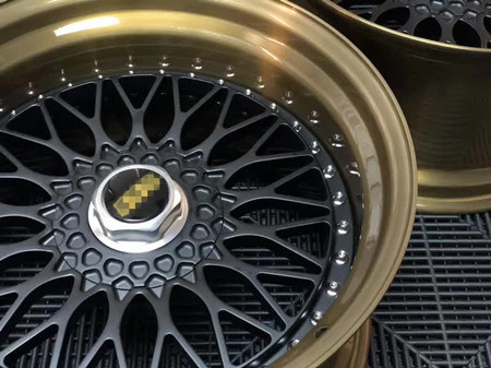 BC69 BBS deep dish concave Forged 2 Piece Wheel Golden Barrel black Center