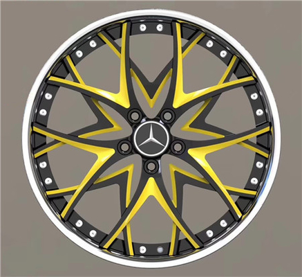 BBF15 Cheap Deep Dish Custom Forged 2 Piece Wheel Black yellow barrel