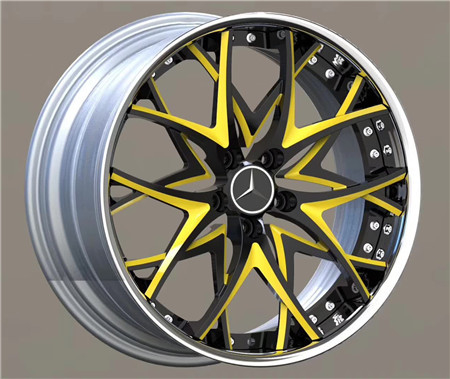 BBF15 Cheap Deep Dish Custom Forged 2 Piece Wheel Black yellow barrel