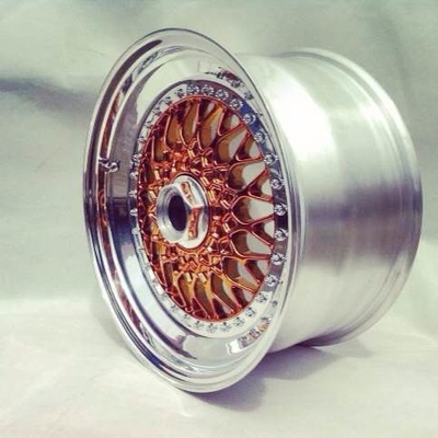 STL01 Like BBS Style 3-piece wheel Slant lip Golden Center Polish Rim